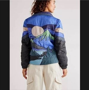 Free People Colorblock Puffer Jacket in Blue, Black, Cream, Green